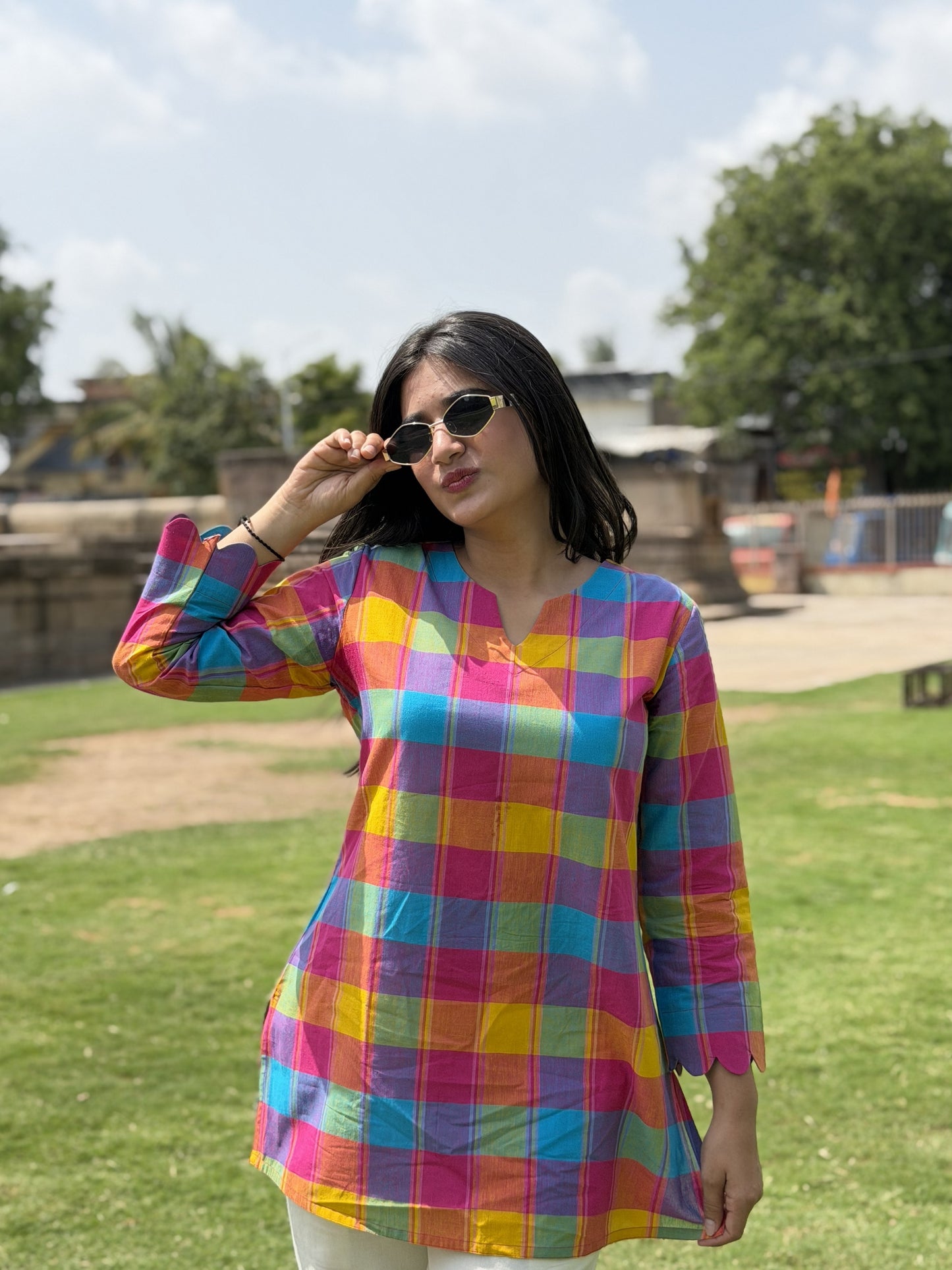 RUHI Rainbow Checks South Cotton Top