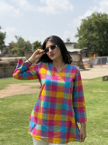 RUHI Rainbow Checks South Cotton Top