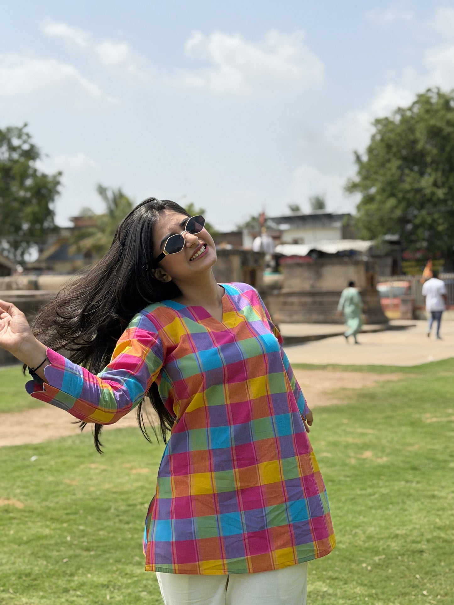RUHI Rainbow Checks South Cotton Top