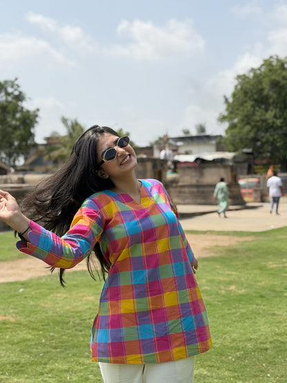 RUHI Rainbow Checks South Cotton Top