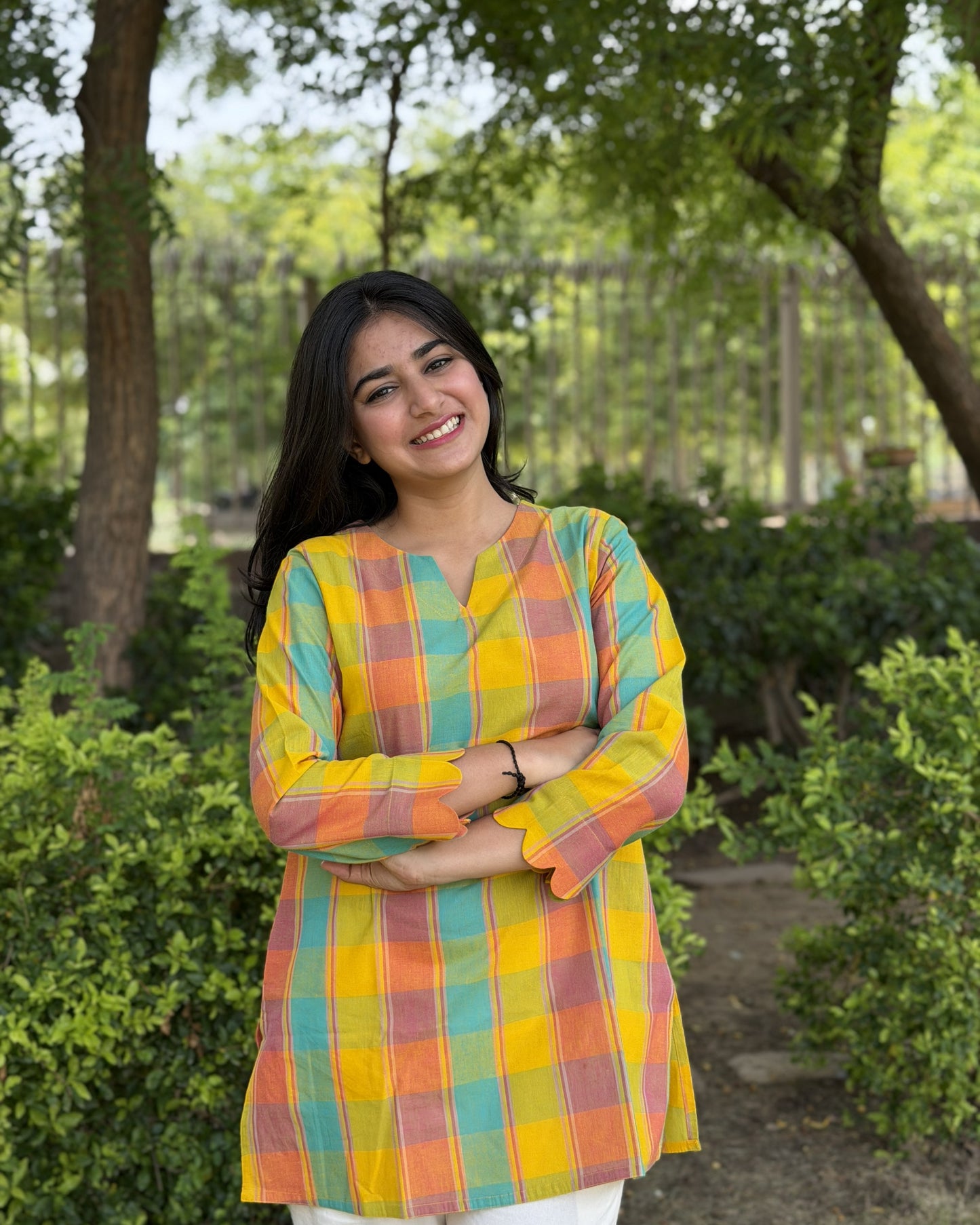 RUHI Golden Meadow Checks South Cotton Top