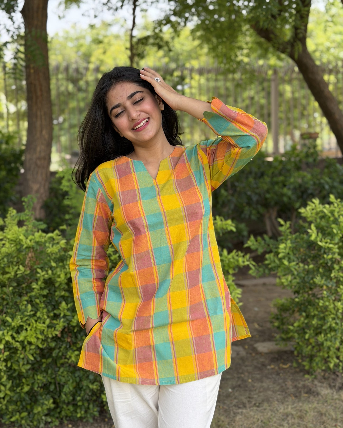RUHI Golden Meadow Checks South Cotton Top