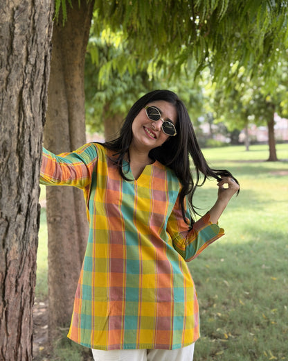 RUHI Golden Meadow Checks South Cotton Top
