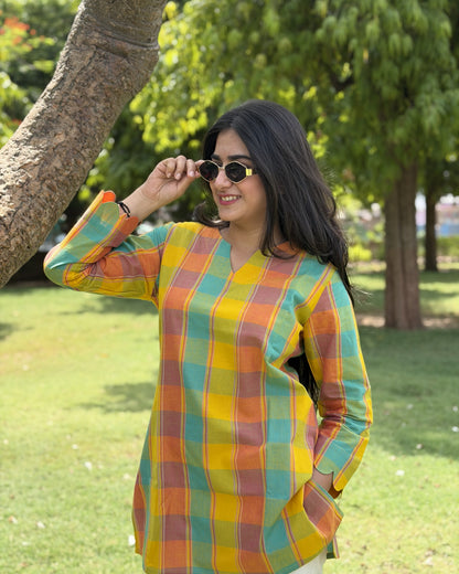 RUHI Golden Meadow Checks South Cotton Top
