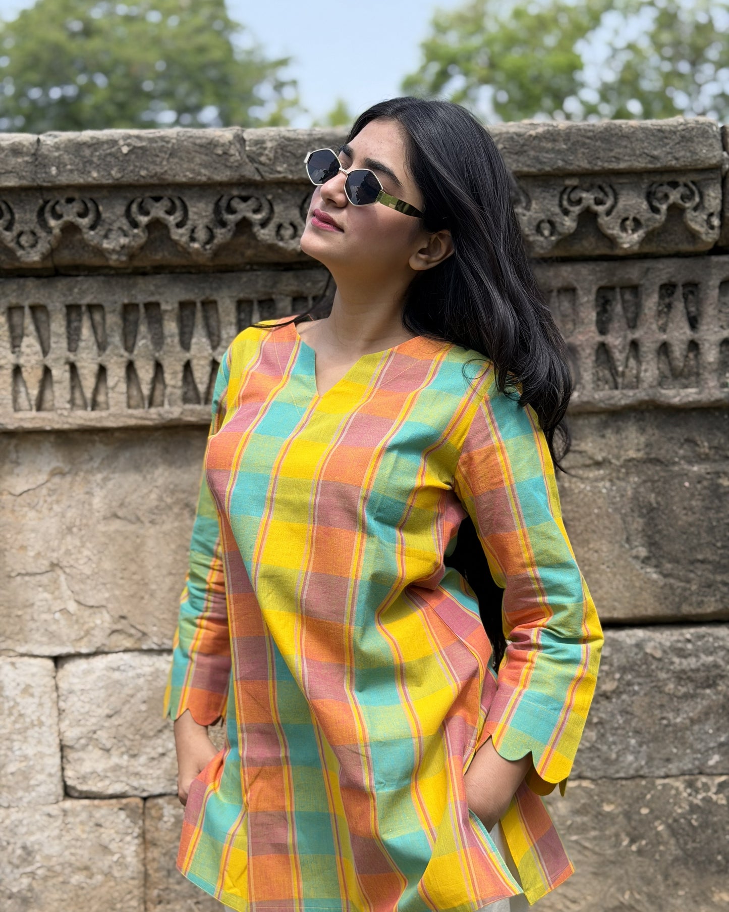 RUHI Golden Meadow Checks South Cotton Top