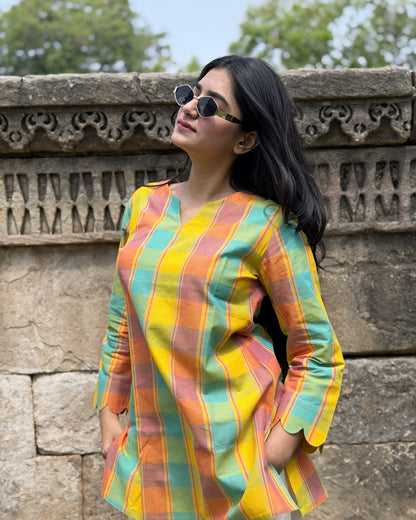 RUHI Golden Meadow Checks South Cotton Top