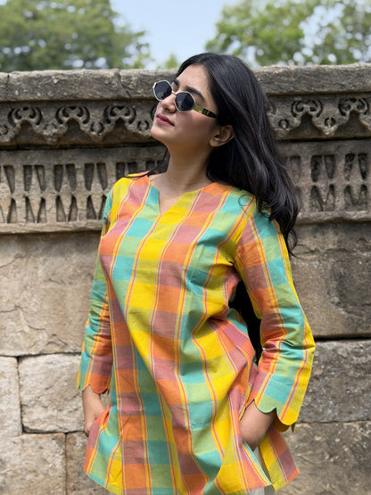 RUHI Golden Meadow Checks South Cotton Top