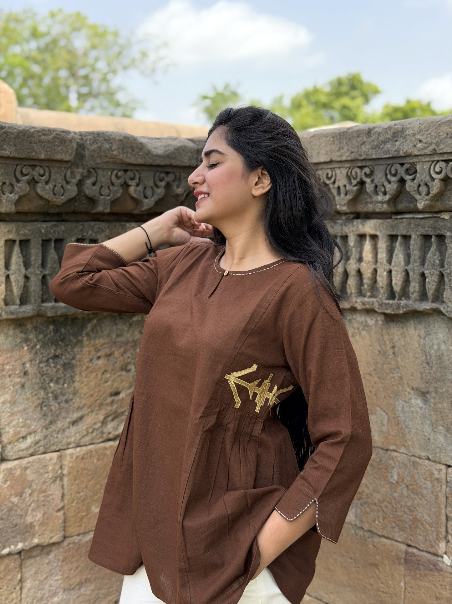 ZARIA Cocoa Brown Cotton Short Top