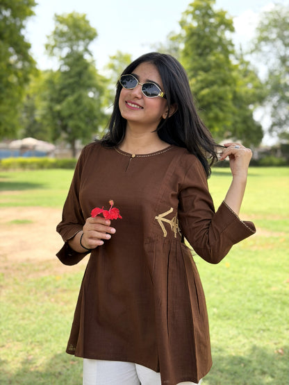 ZARIA Cocoa Brown Cotton Short Top