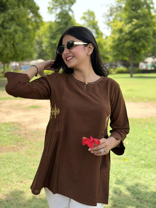 ZARIA Cocoa Brown Cotton Short Top