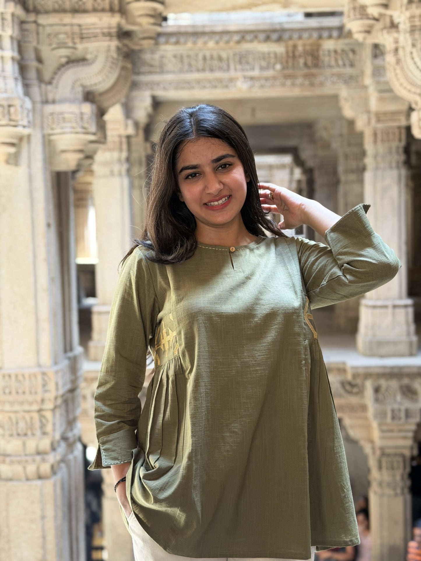 ZARIA Misty Olive Cotton Short Top