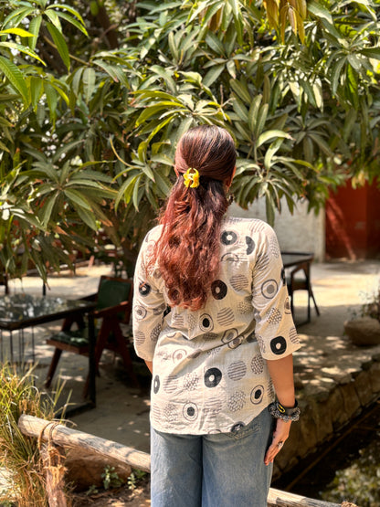 NYRA Black White Printed Cotton Short Top