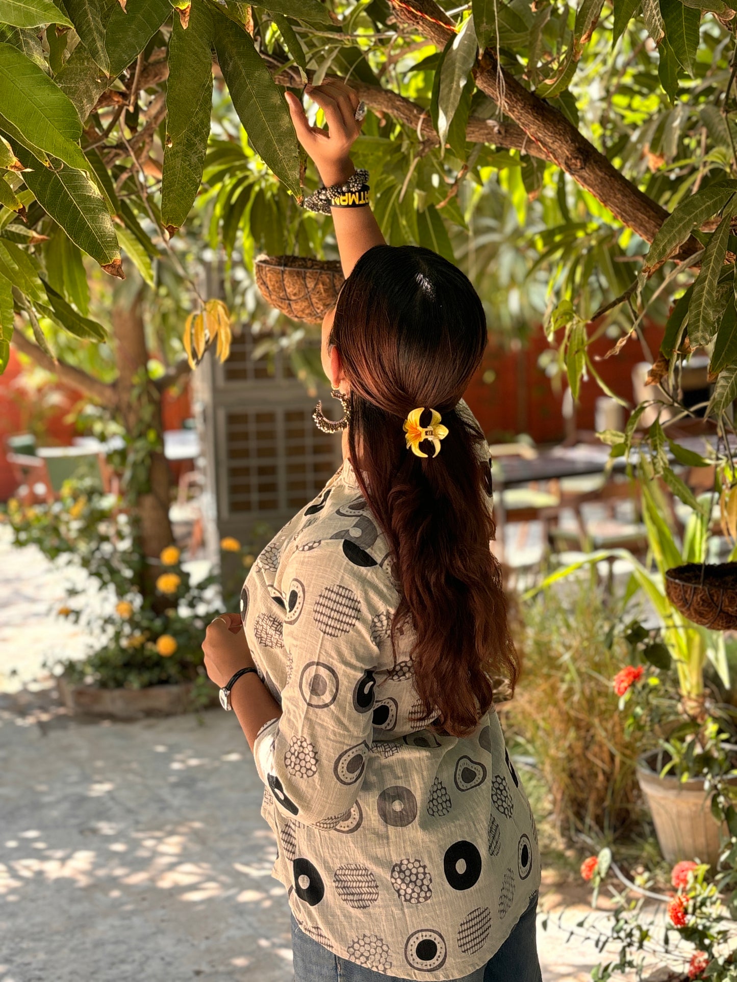 NYRA Black White Printed Cotton Short Top