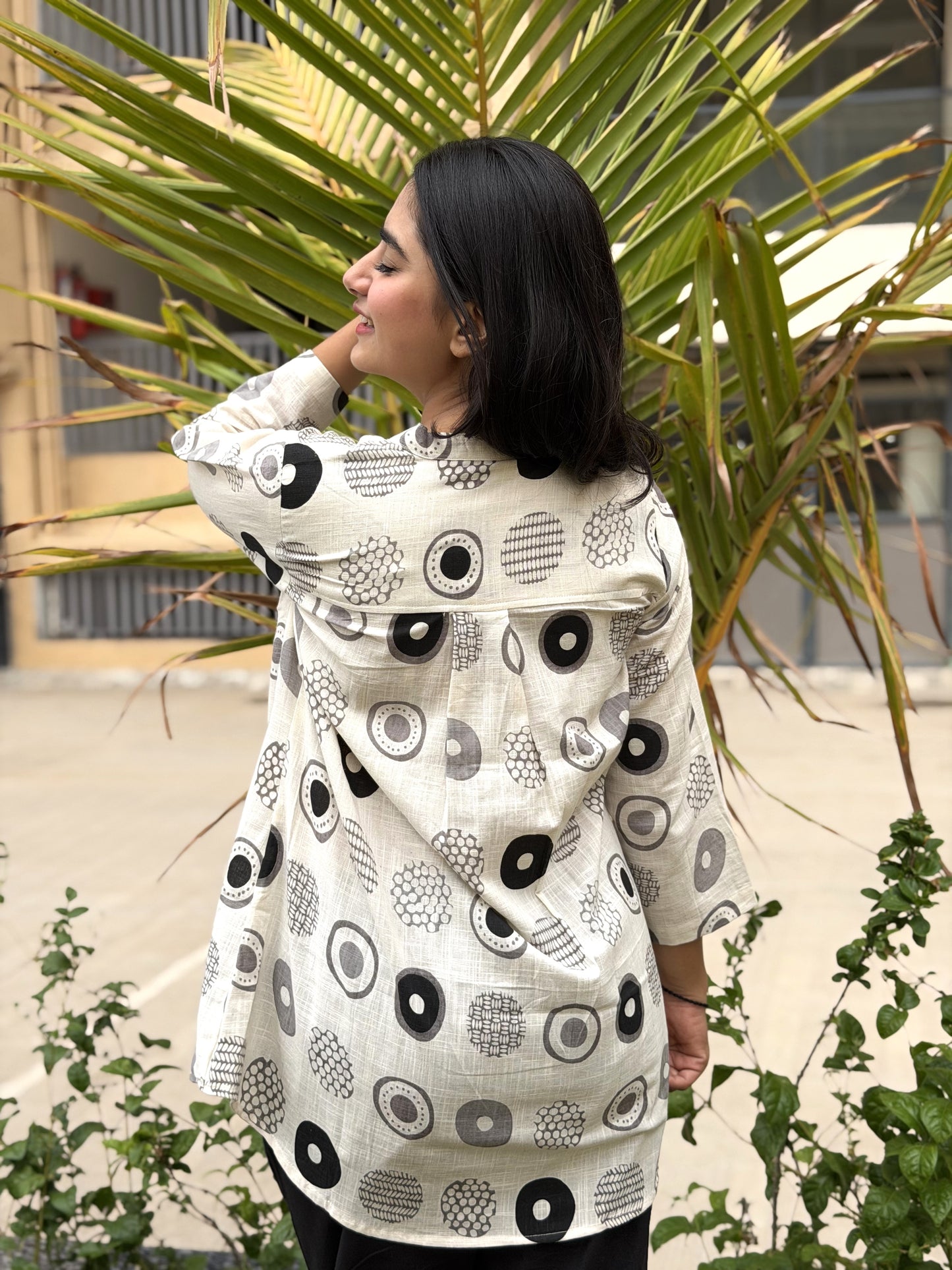 NYRA Black White Printed Cotton Short Top
