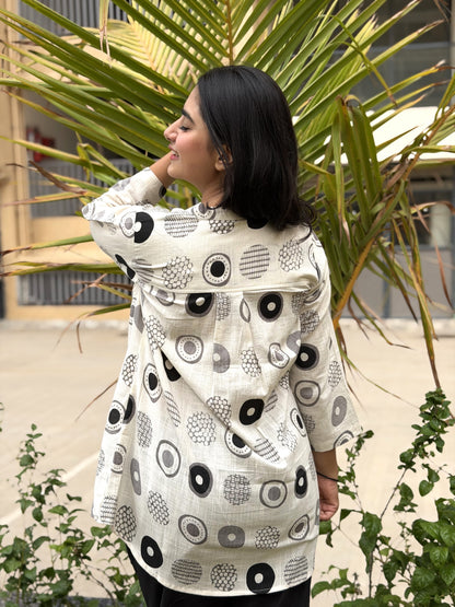 NYRA Black White Printed Cotton Short Top