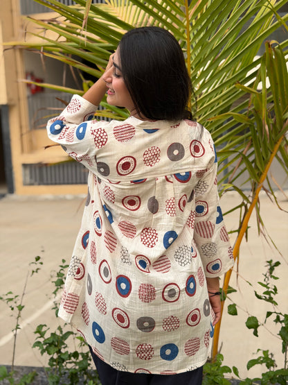 NYRA Blue White Printed Cotton Short Top