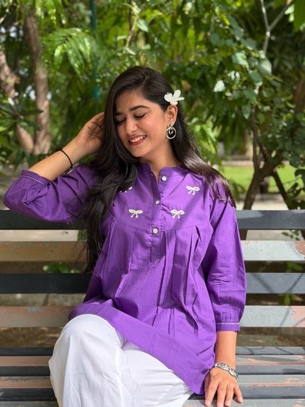 AVIRA Purple Dori Work Cotton Short Top