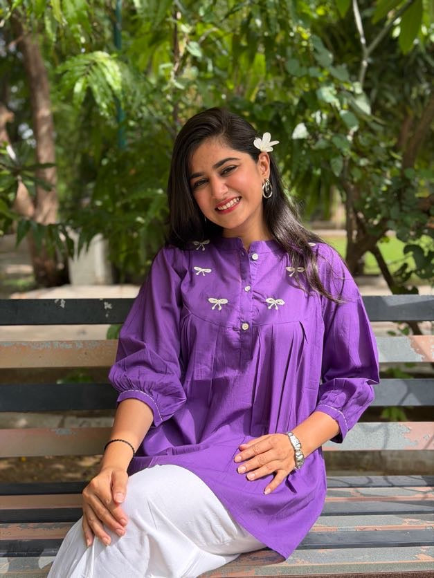AVIRA Purple Dori Work Cotton Short Top