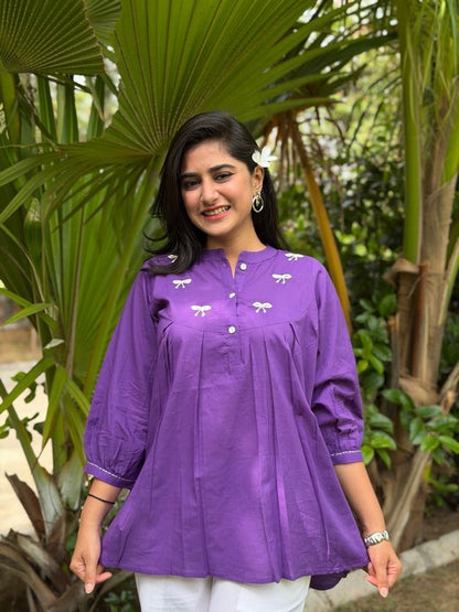 AVIRA Purple Dori Work Cotton Short Top