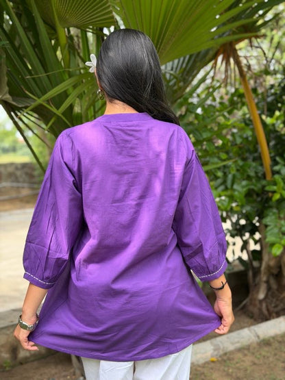 AVIRA Purple Dori Work Cotton Short Top