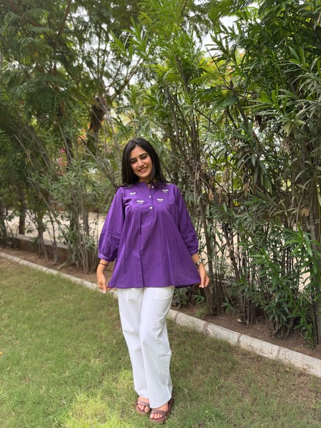 AVIRA Purple Dori Work Cotton Short Top