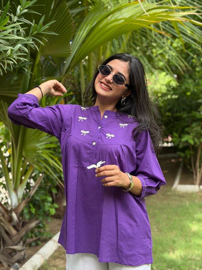 AVIRA Purple Dori Work Cotton Short Top