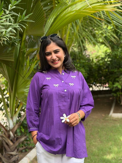 AVIRA Purple Dori Work Cotton Short Top