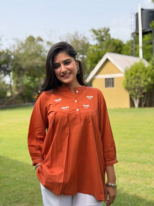 AVIRA Rust Dori Work Cotton Short Top