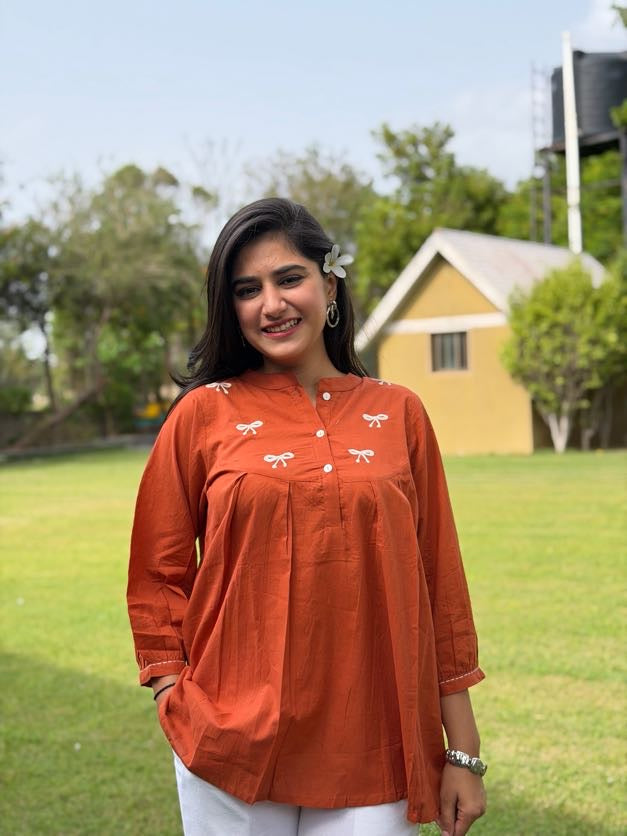 AVIRA Rust Dori Work Cotton Short Top
