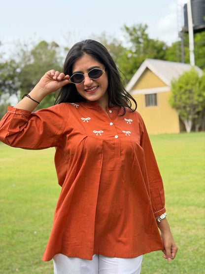 AVIRA Rust Dori Work Cotton Short Top