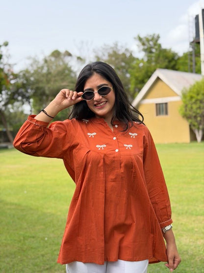 AVIRA Rust Dori Work Cotton Short Top