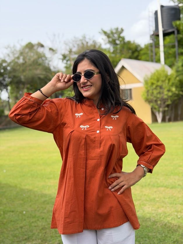 AVIRA Rust Dori Work Cotton Short Top