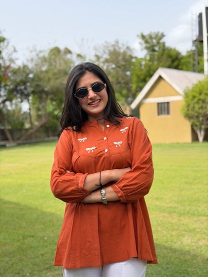 AVIRA Rust Dori Work Cotton Short Top