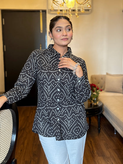 RIVA Classic Black Bandhani Cotton Shirt