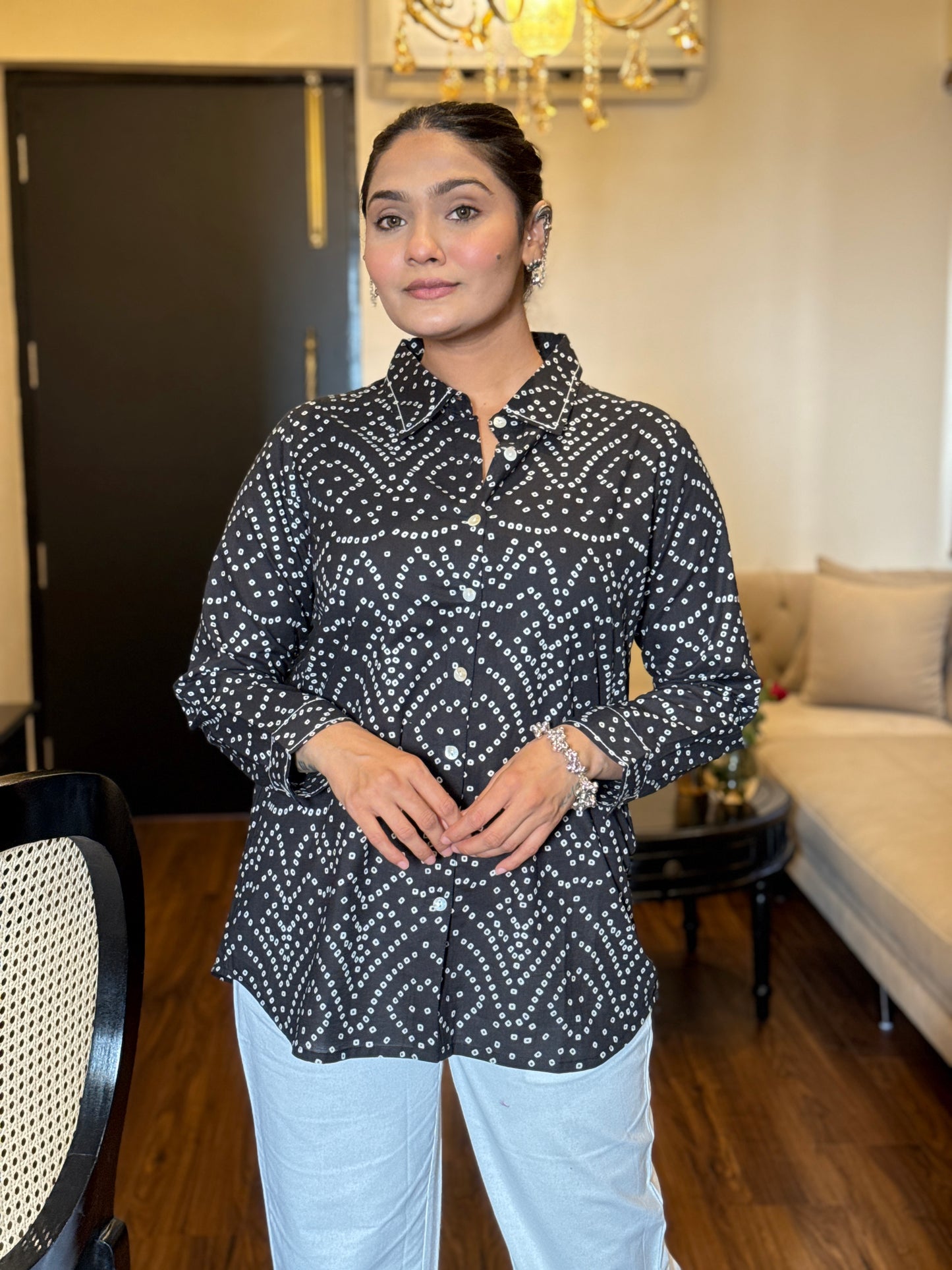 RIVA Classic Black Bandhani Cotton Shirt