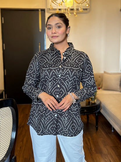 RIVA Classic Black Bandhani Cotton Shirt
