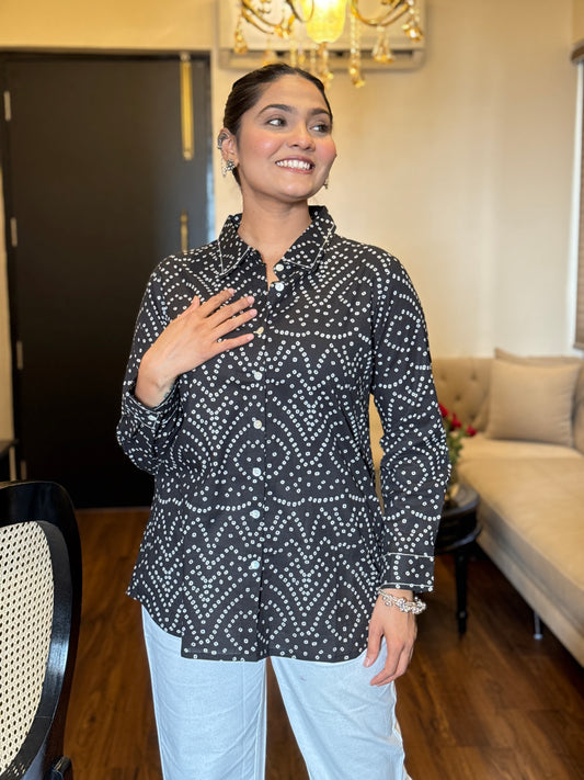 RIVA Classic Black Bandhani Cotton Shirt