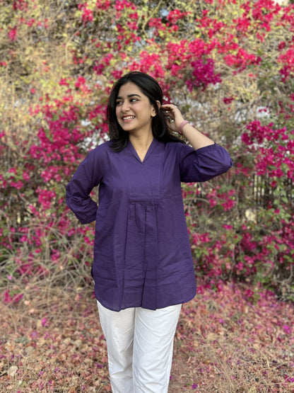 AIRA Purple V-Neck Cotton Short Top
