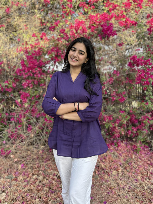 AIRA Purple V-Neck Cotton Short Top