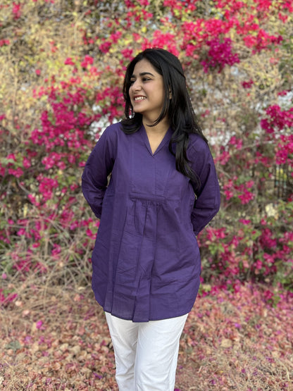 AIRA Purple V-Neck Cotton Short Top