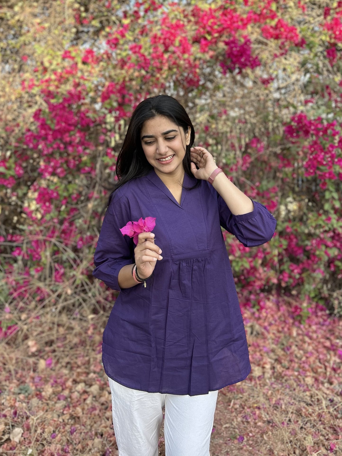 AIRA Purple V-Neck Cotton Short Top