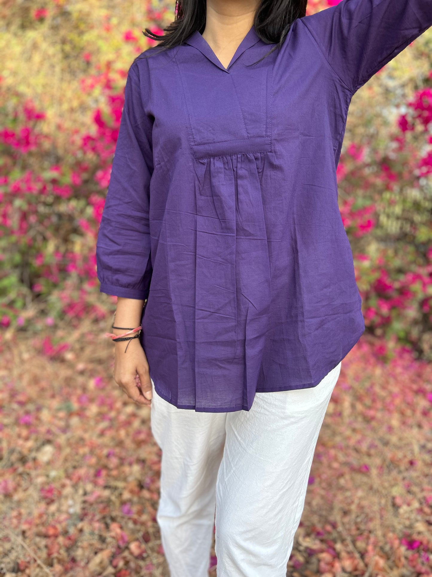AIRA Purple V-Neck Cotton Short Top