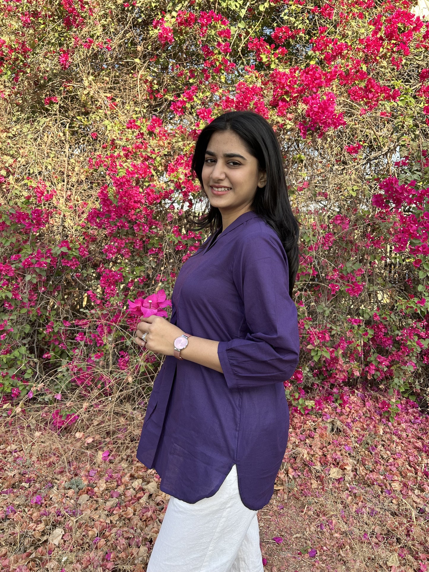 AIRA Purple V-Neck Cotton Short Top