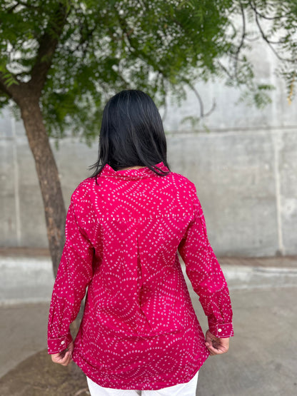 RIVA Rose Pink Bandhani Cotton Shirt