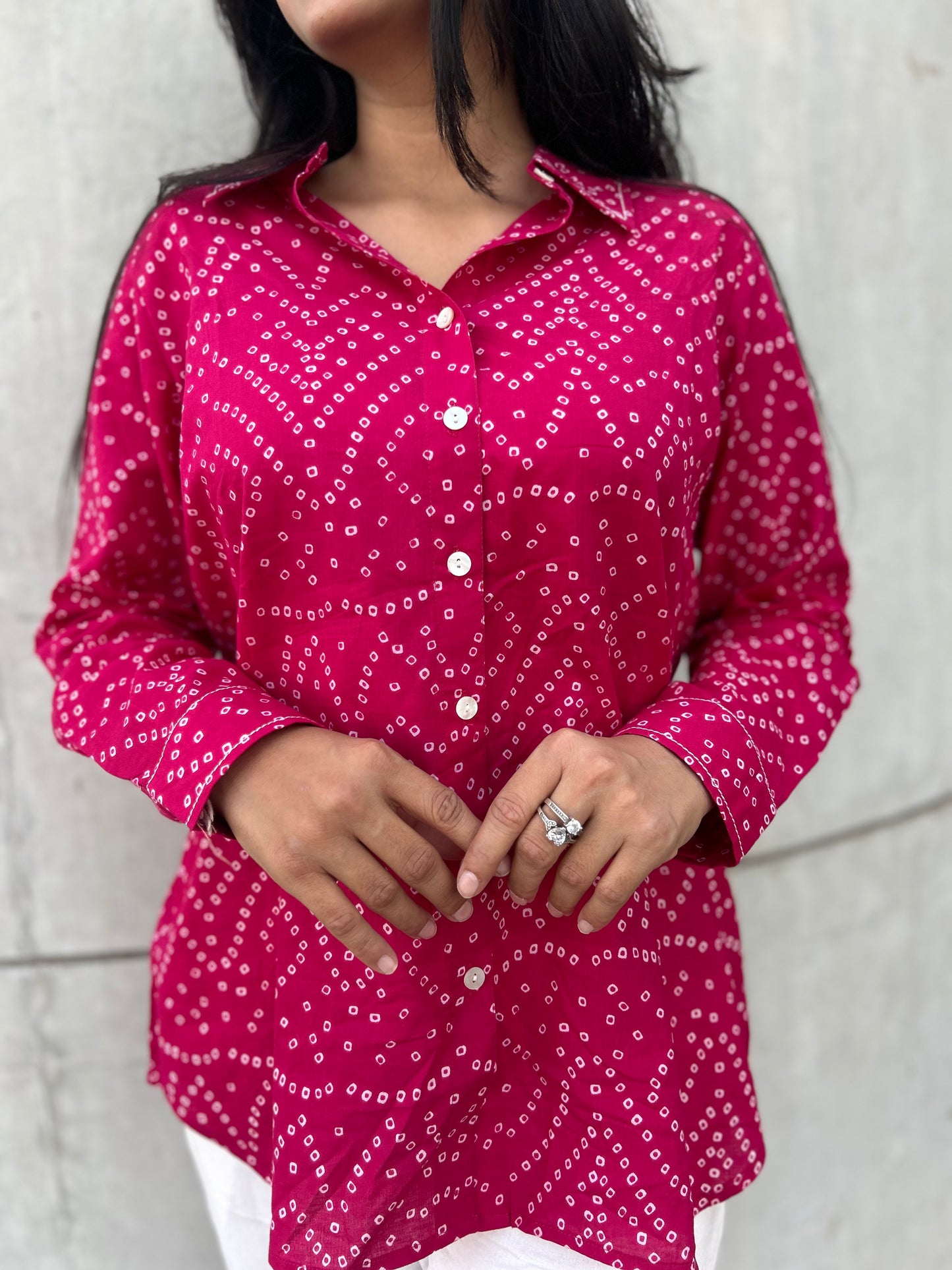 RIVA Rose Pink Bandhani Cotton Shirt