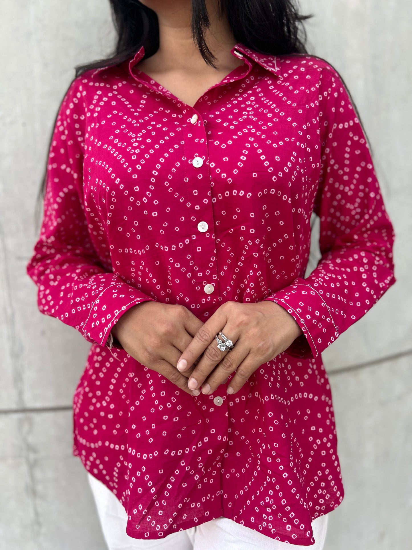 RIVA Rose Pink Bandhani Cotton Shirt