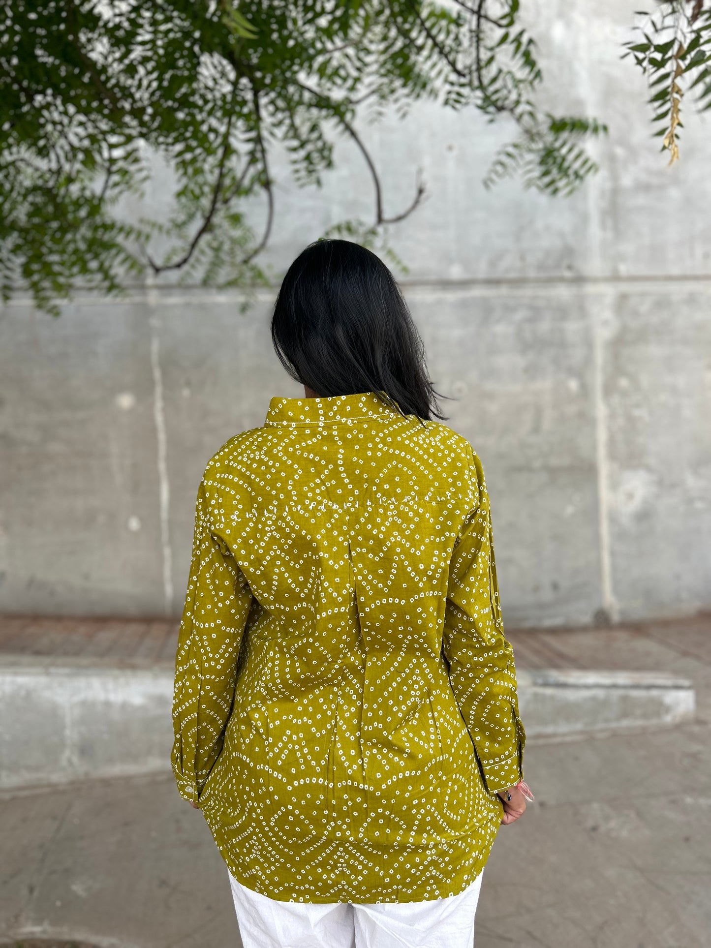 RIVA Heritage Mustard Bandhani Cotton Shirt