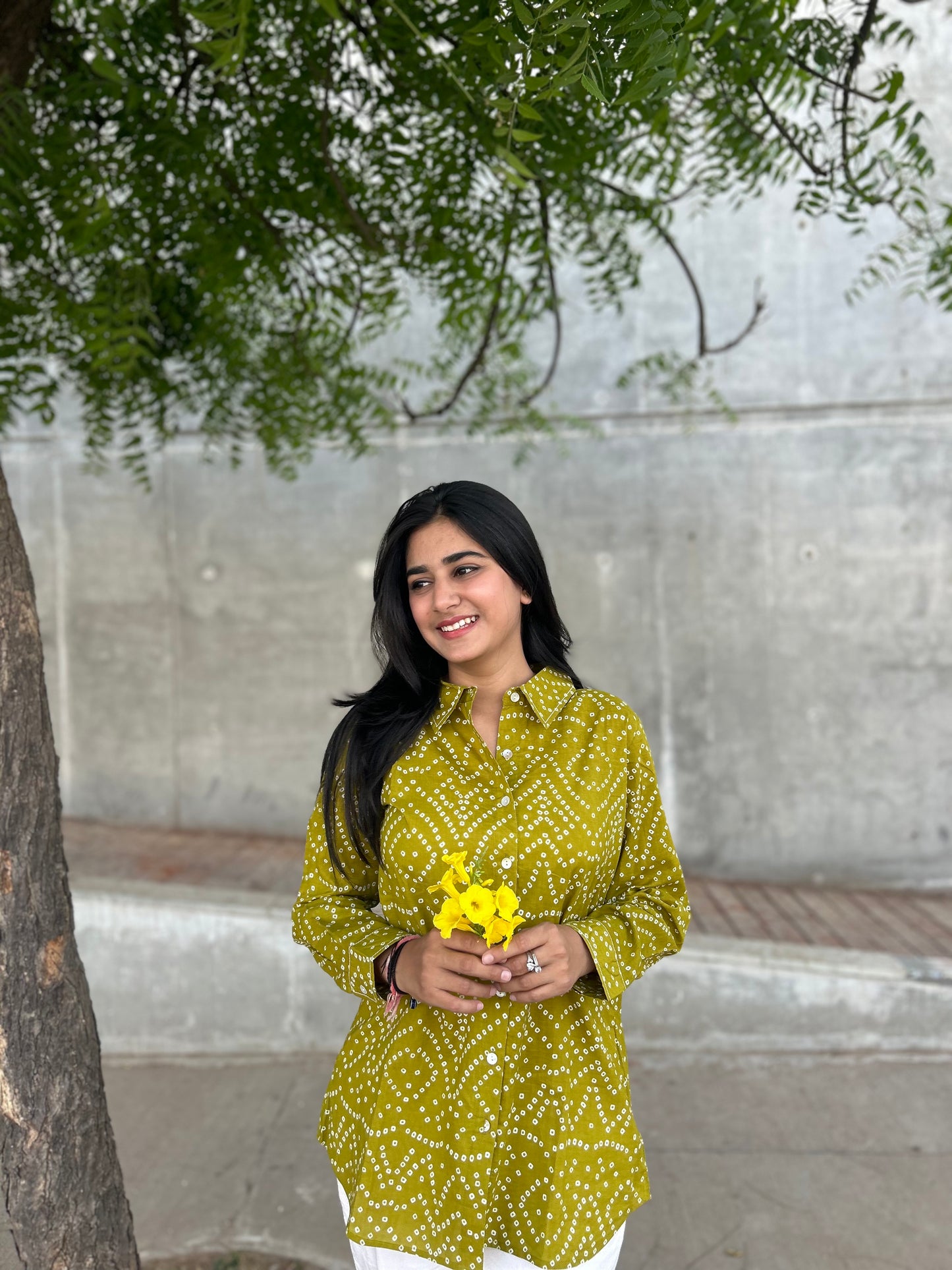RIVA Heritage Mustard Bandhani Cotton Shirt