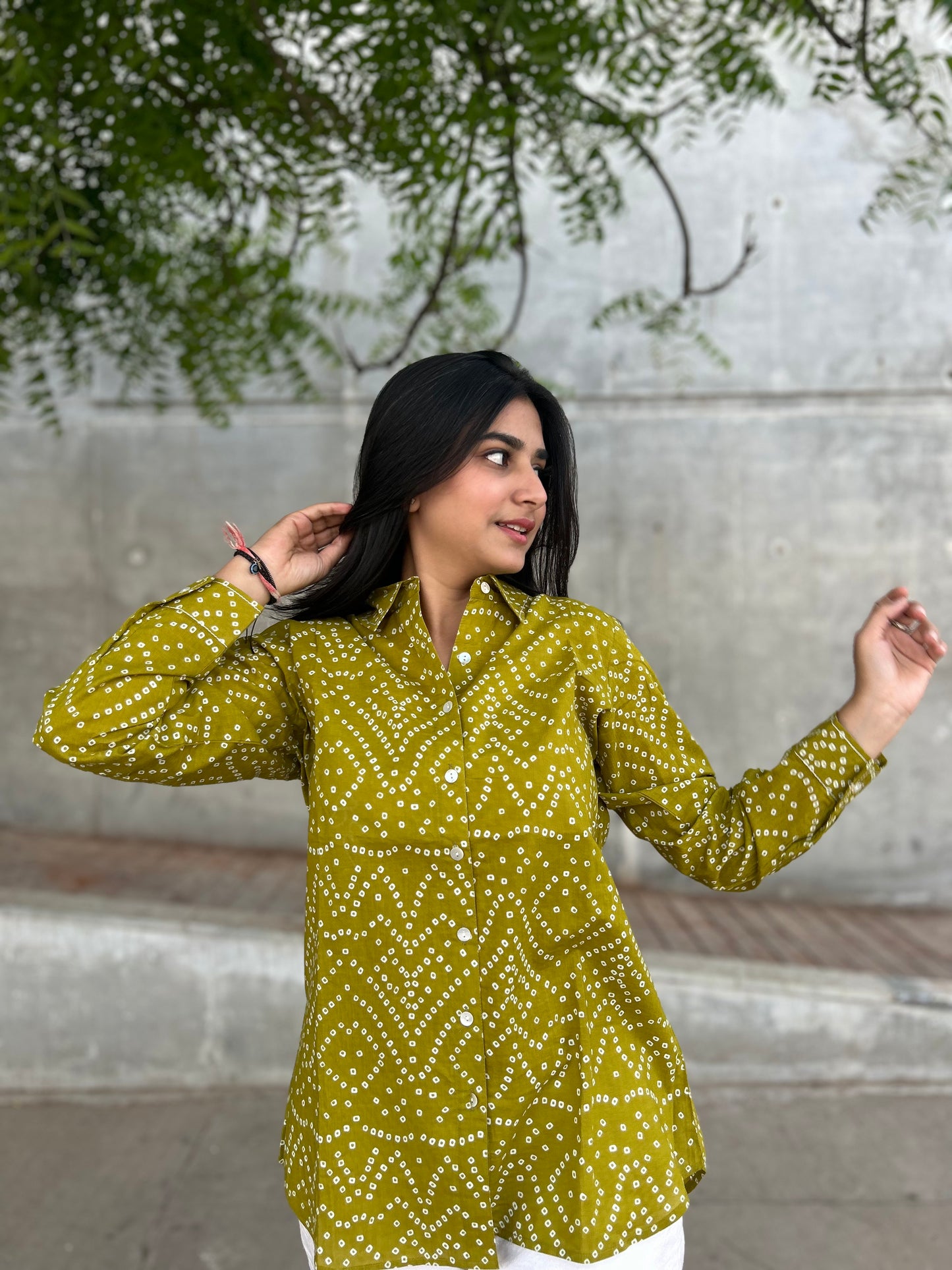 RIVA Heritage Mustard Bandhani Cotton Shirt