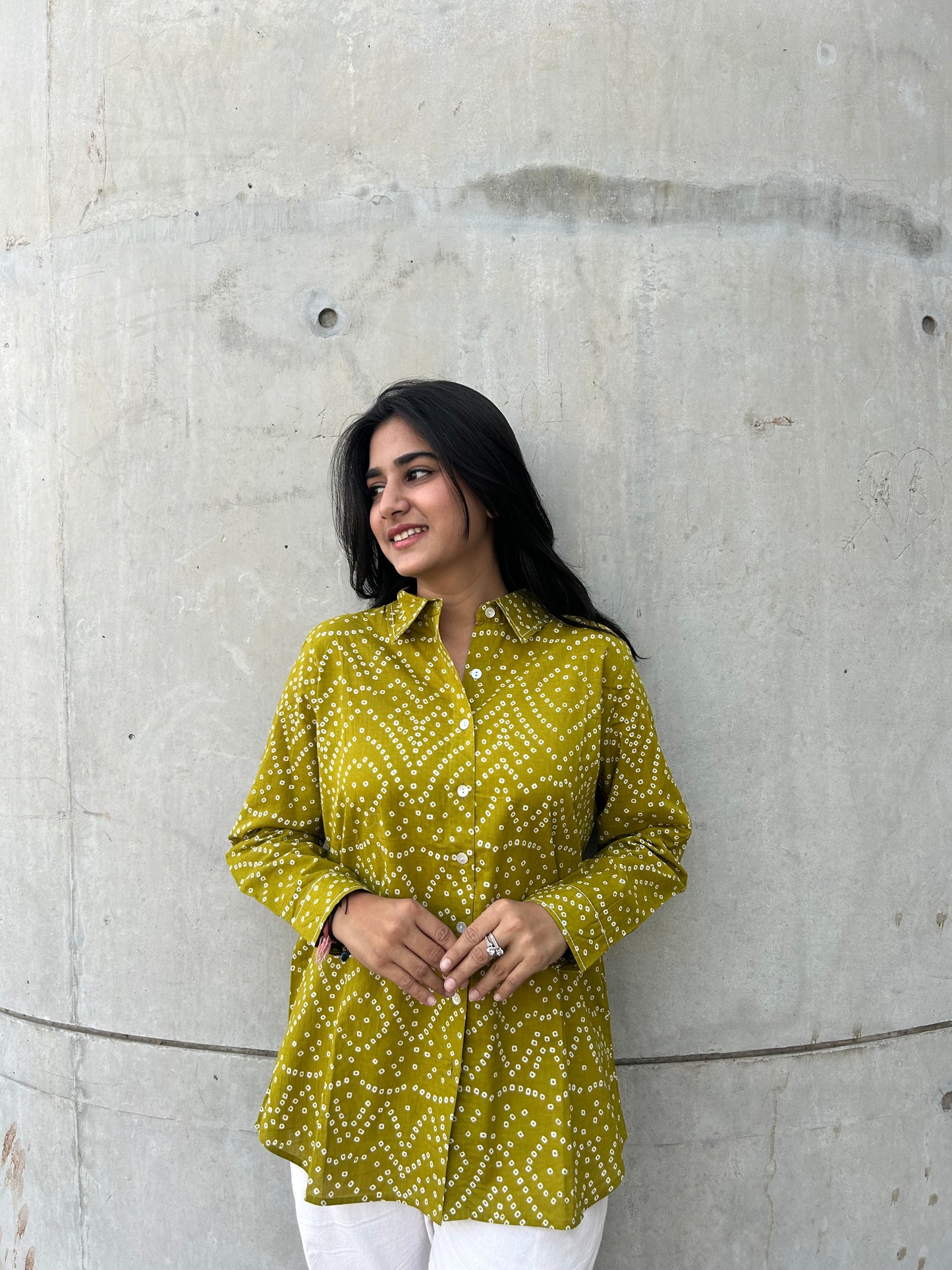 RIVA Heritage Mustard Bandhani Cotton Shirt